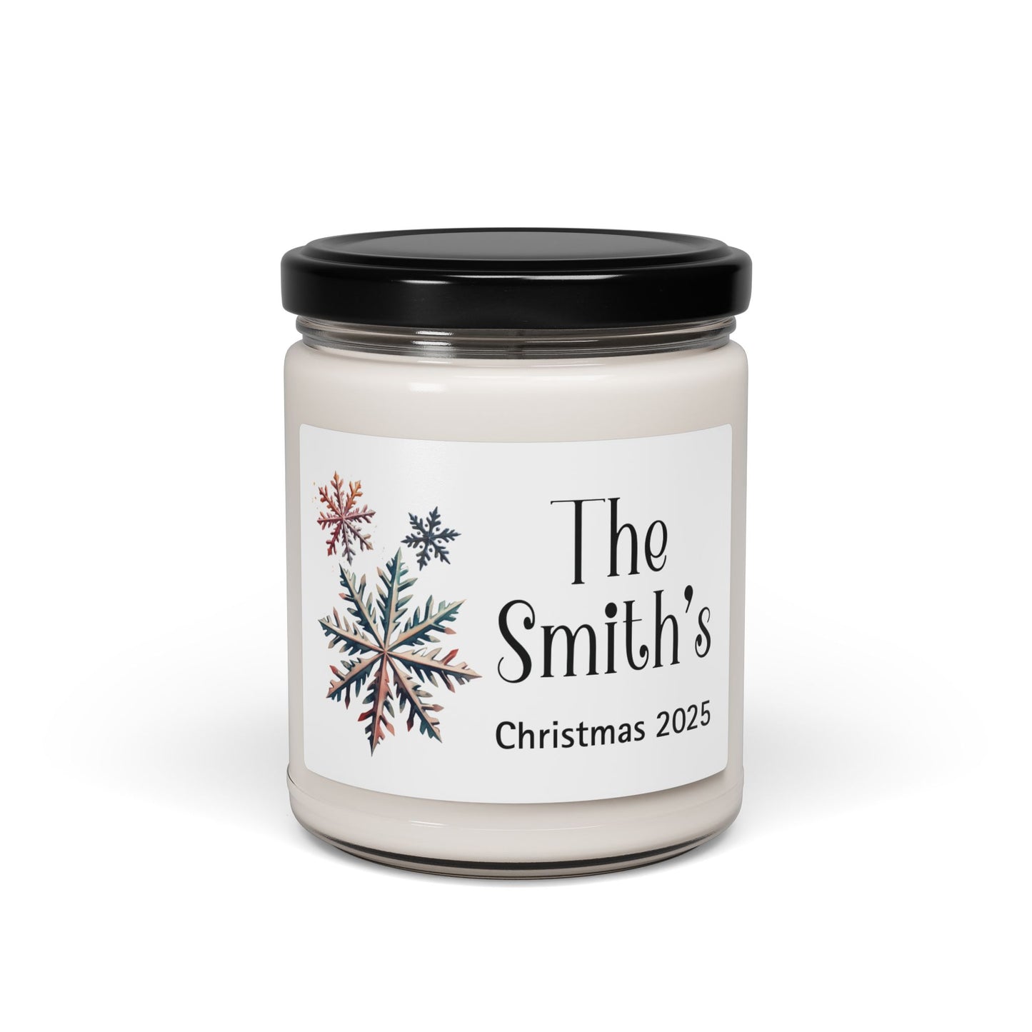 Snowflakes Personalized Scented Soy Candle, Holiday Gift For Families, Custom Family Name Candle, Festive Christmas Decor, 9oz Candle