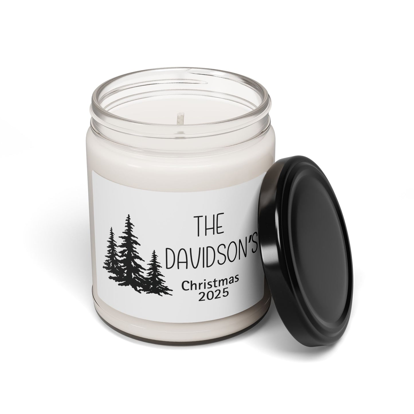 Pine Trees Personalized Scented Soy Candle, Holiday Gift For Families, Custom Family Name Candle, Festive Christmas Decor, 9oz Candle
