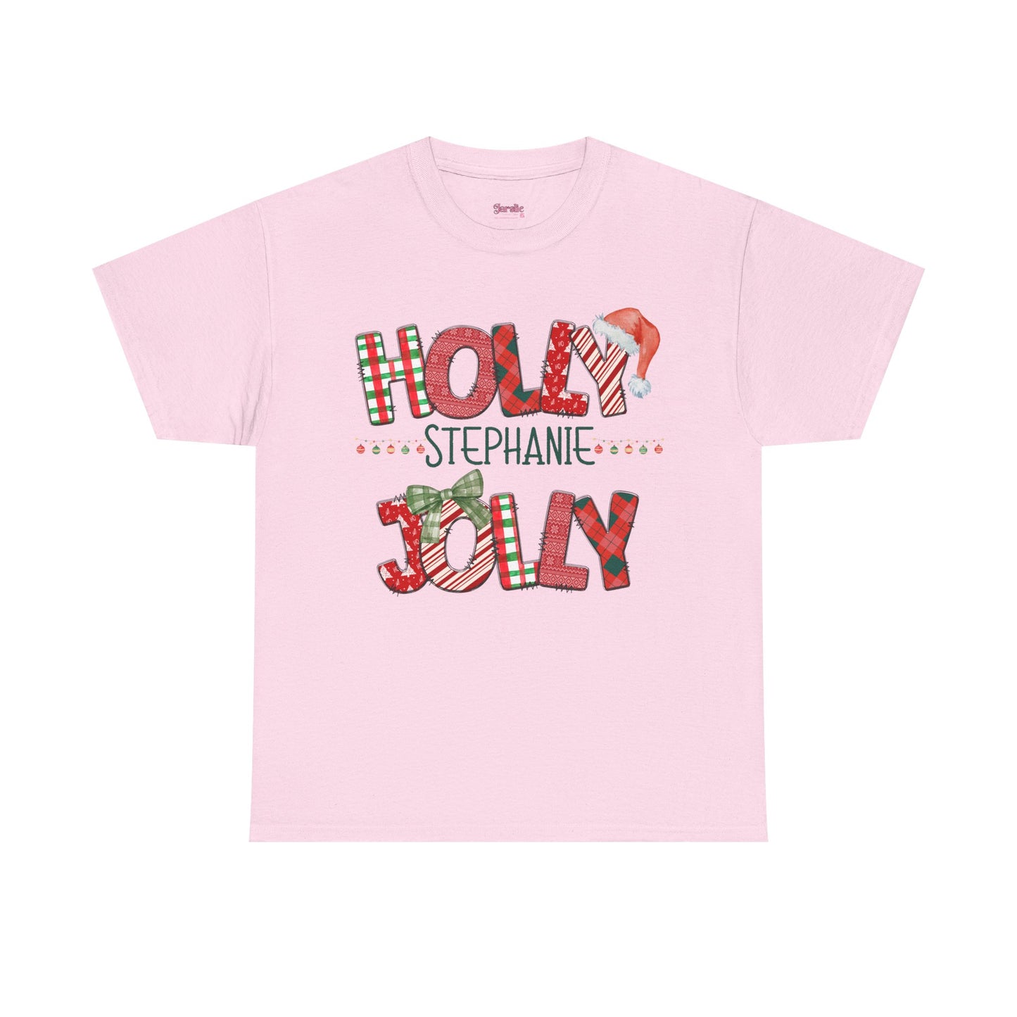 Christmas Patchwork Holly Jolly Personalized Tee, Holiday T-Shirt, Festive Cotton Shirt, Unisex Top, Xmas Doodle Letters Apparel