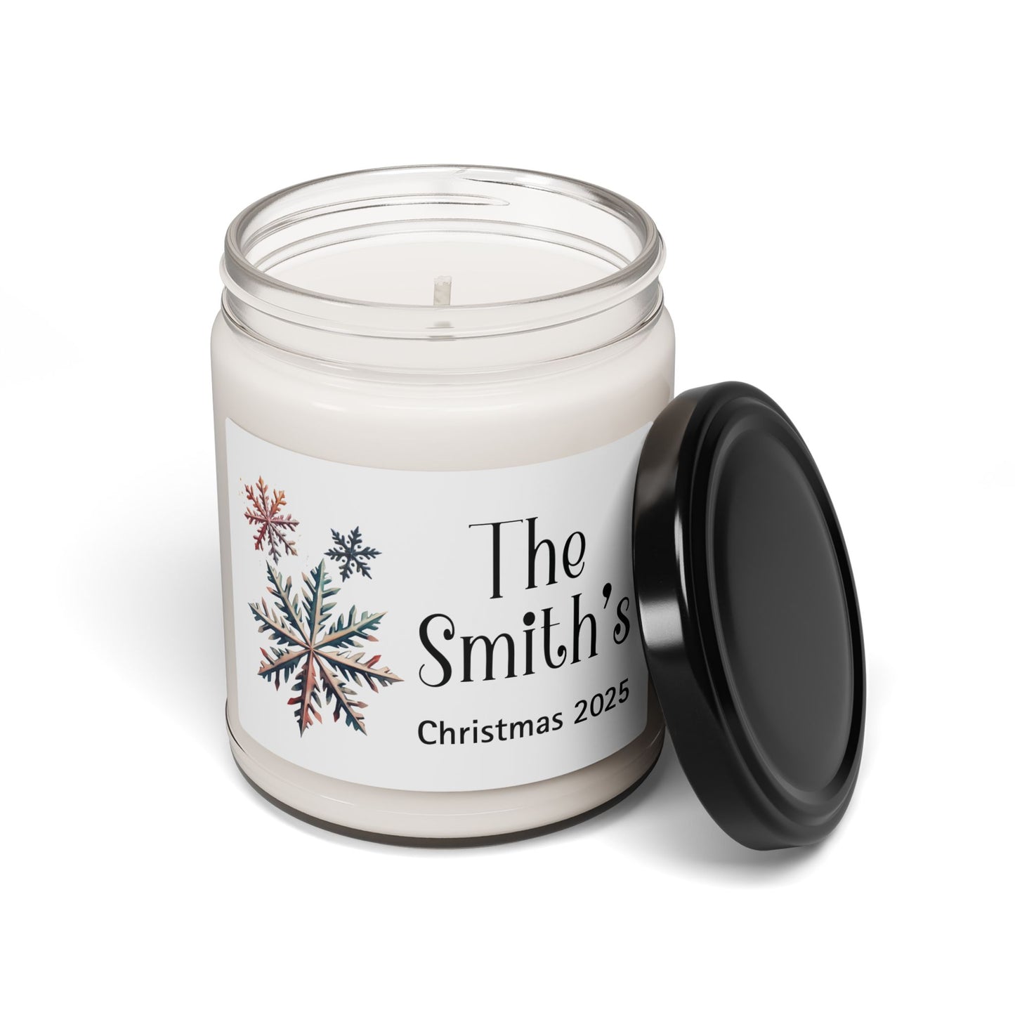 Snowflakes Personalized Scented Soy Candle, Holiday Gift For Families, Custom Family Name Candle, Festive Christmas Decor, 9oz Candle