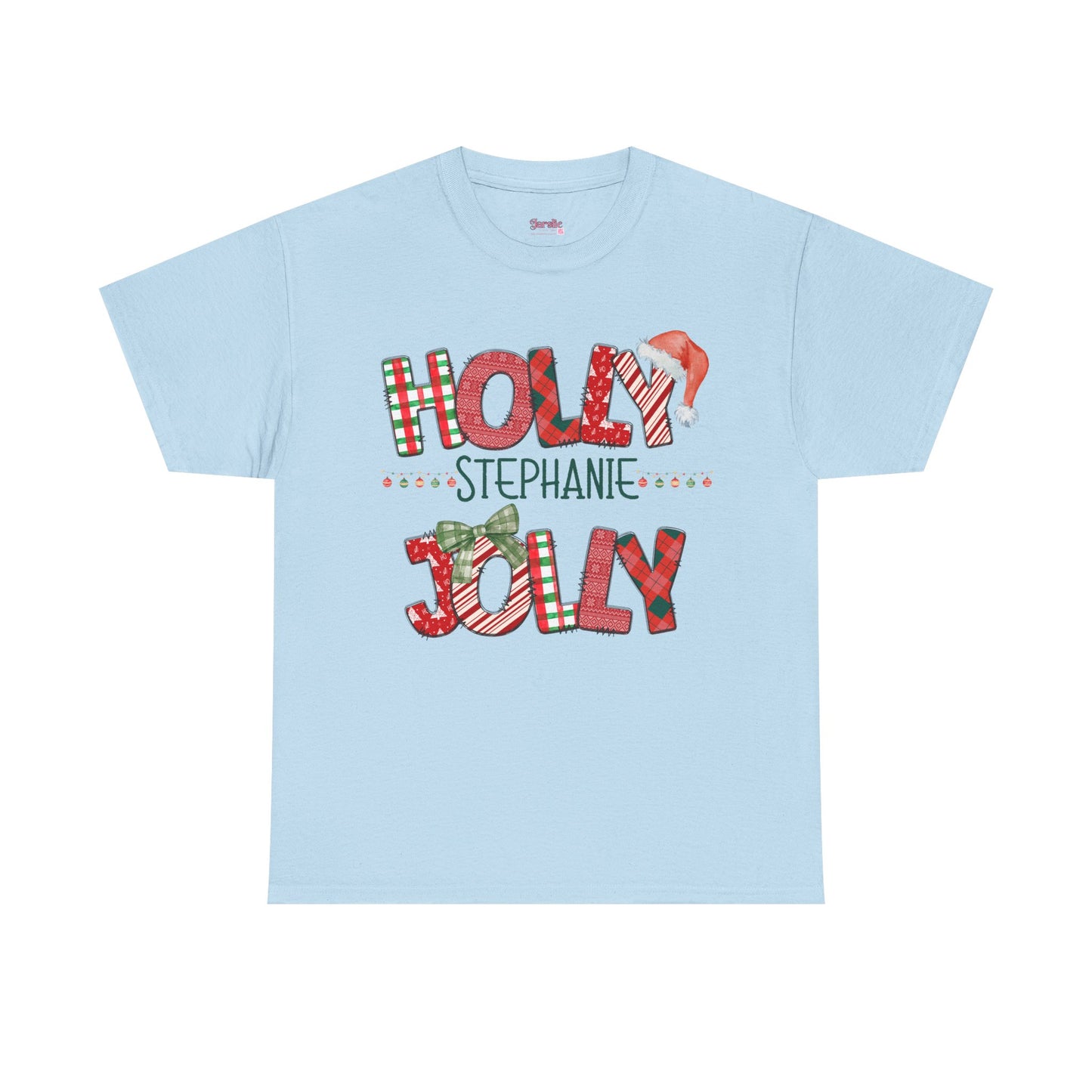 Christmas Patchwork Holly Jolly Personalized Tee, Holiday T-Shirt, Festive Cotton Shirt, Unisex Top, Xmas Doodle Letters Apparel