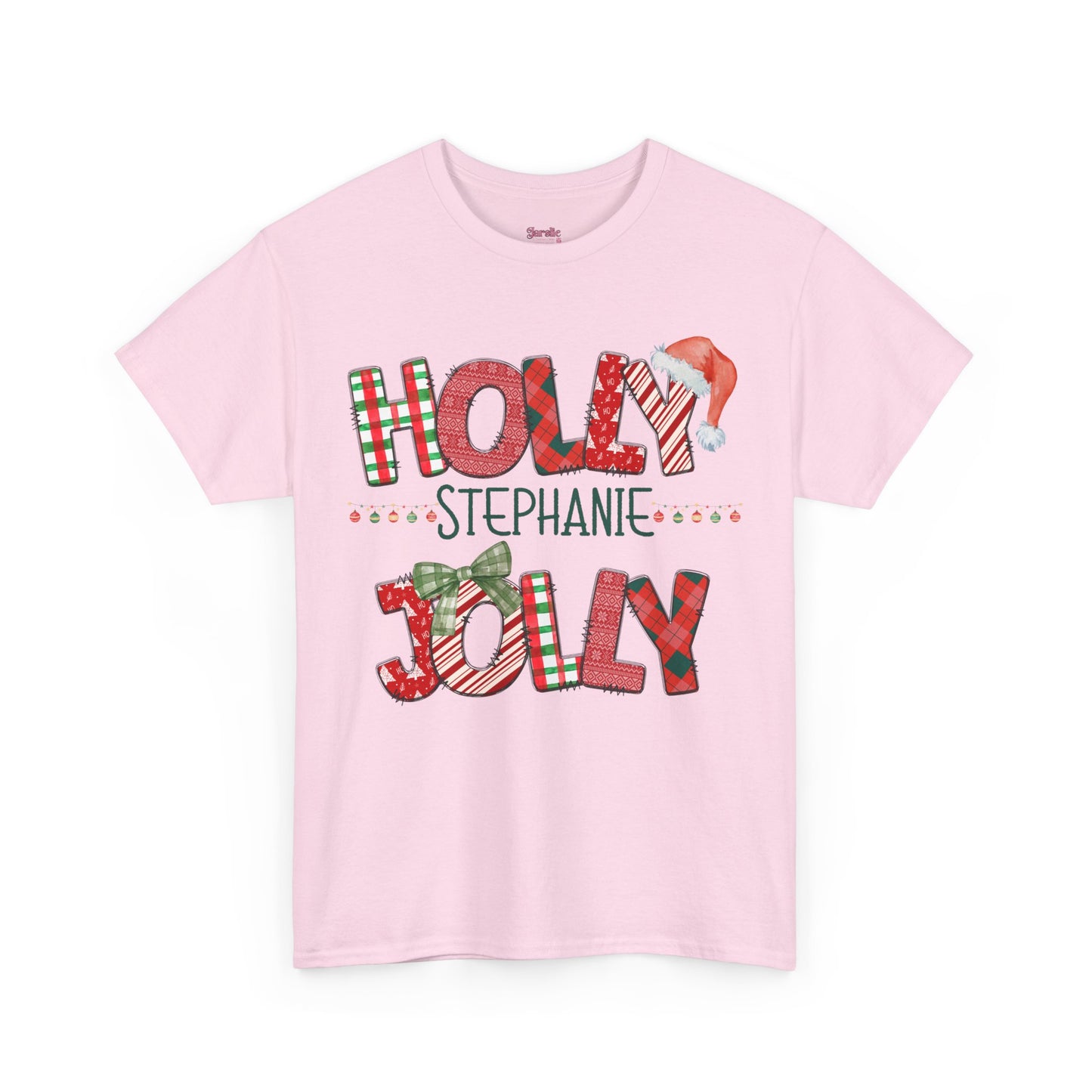 Christmas Patchwork Holly Jolly Personalized Tee, Holiday T-Shirt, Festive Cotton Shirt, Unisex Top, Xmas Doodle Letters Apparel