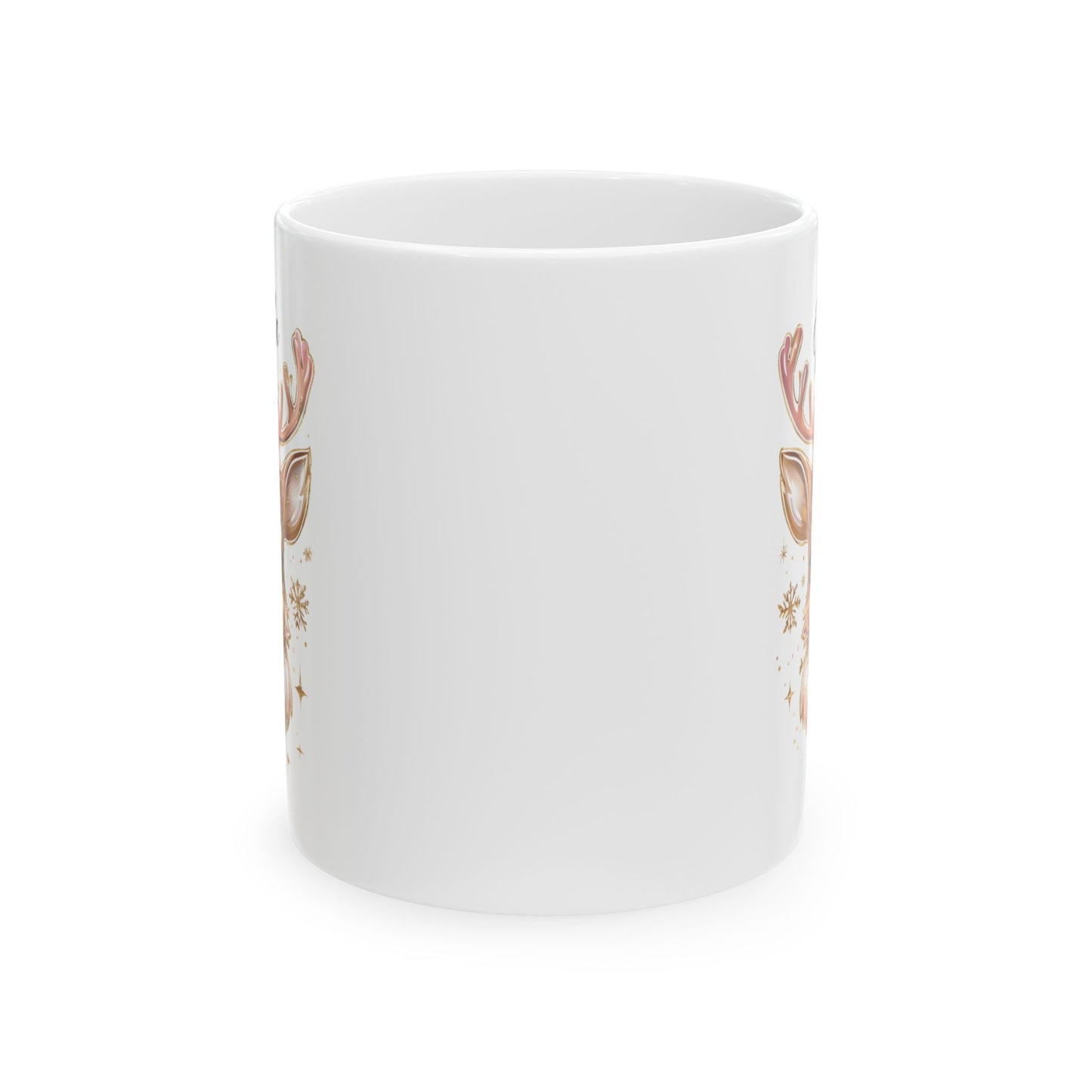 Personalized Golden Iridescent Reindeer Christmas Ceramic Mug, Festive Holiday Gift, 11oz Cup, Seasonal Decor, Custom Teacup, Coffee Mugs