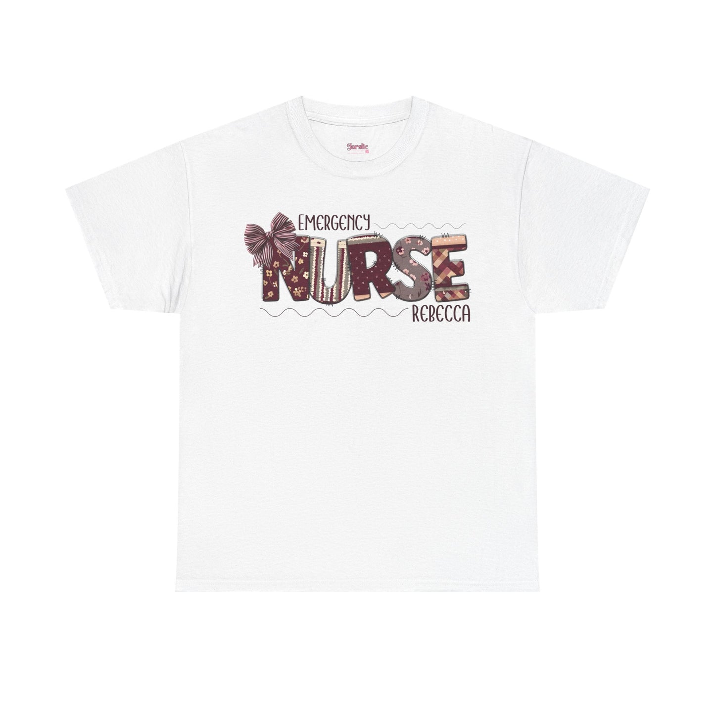 Personalized Nursing Shirt, Nurse Patchwork Tee, Coquette Bow Design, Unisex T-Shirt, Gift for Nurses, Burgundy Nurse Top