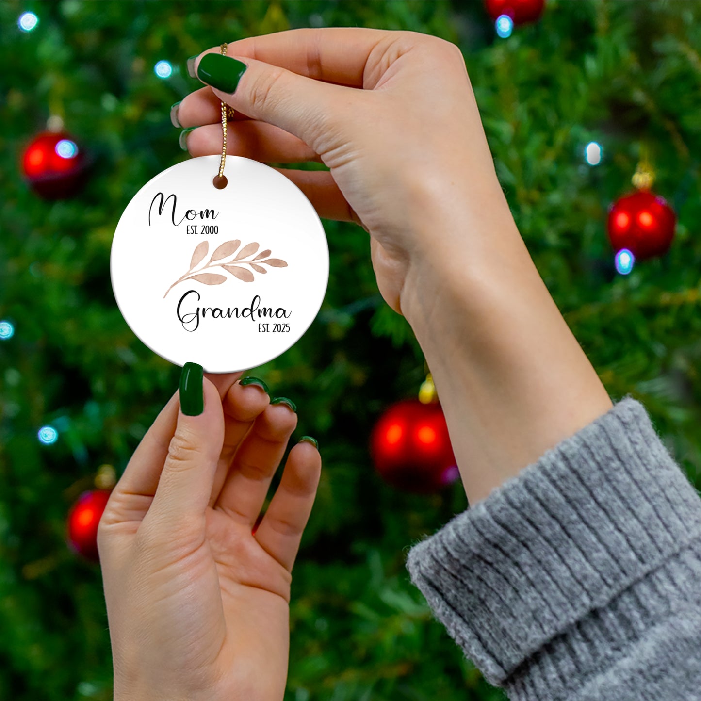 Ceramic Ornament, Botanical Leaf Design, Gift For Mom, Gift For Grandma, Tree Decor, Holiday Gift, Christmas Gifts For Grandmother