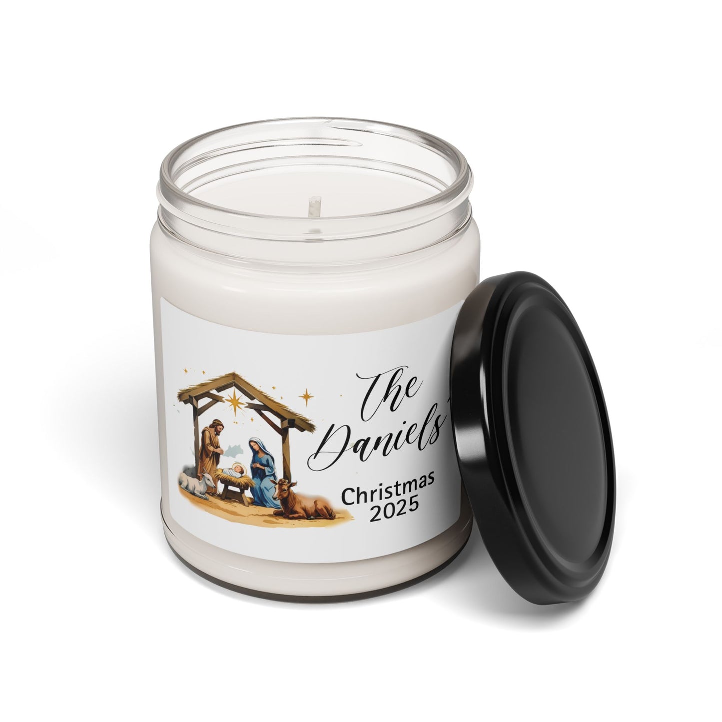 Nativity Scene Personalized Scented Soy Candle, Holiday Gift For Families, Custom Family Name Candle, Festive Christmas Decor, 9oz Candle