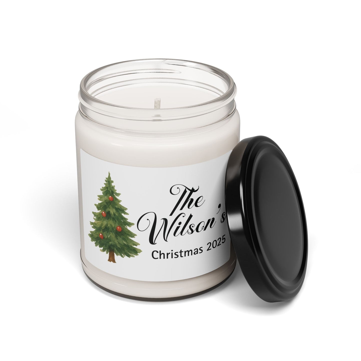 Christmas Tree Personalized Scented Soy Candle, Holiday Gift For Families, Custom Family Name Candle, Festive Christmas Decor, 9oz Candle