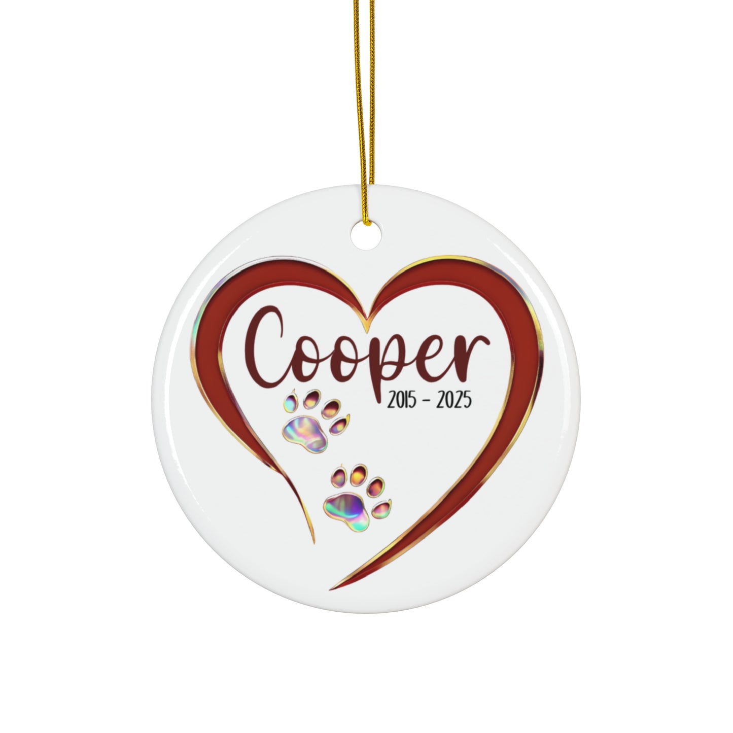 Pet Loss Sympathy Gift, Ceramic Ornament, Iridescent Paw Print Heart Ornament, Dog Memorial Keepsake, Empathy Decoration, Holiday Gift