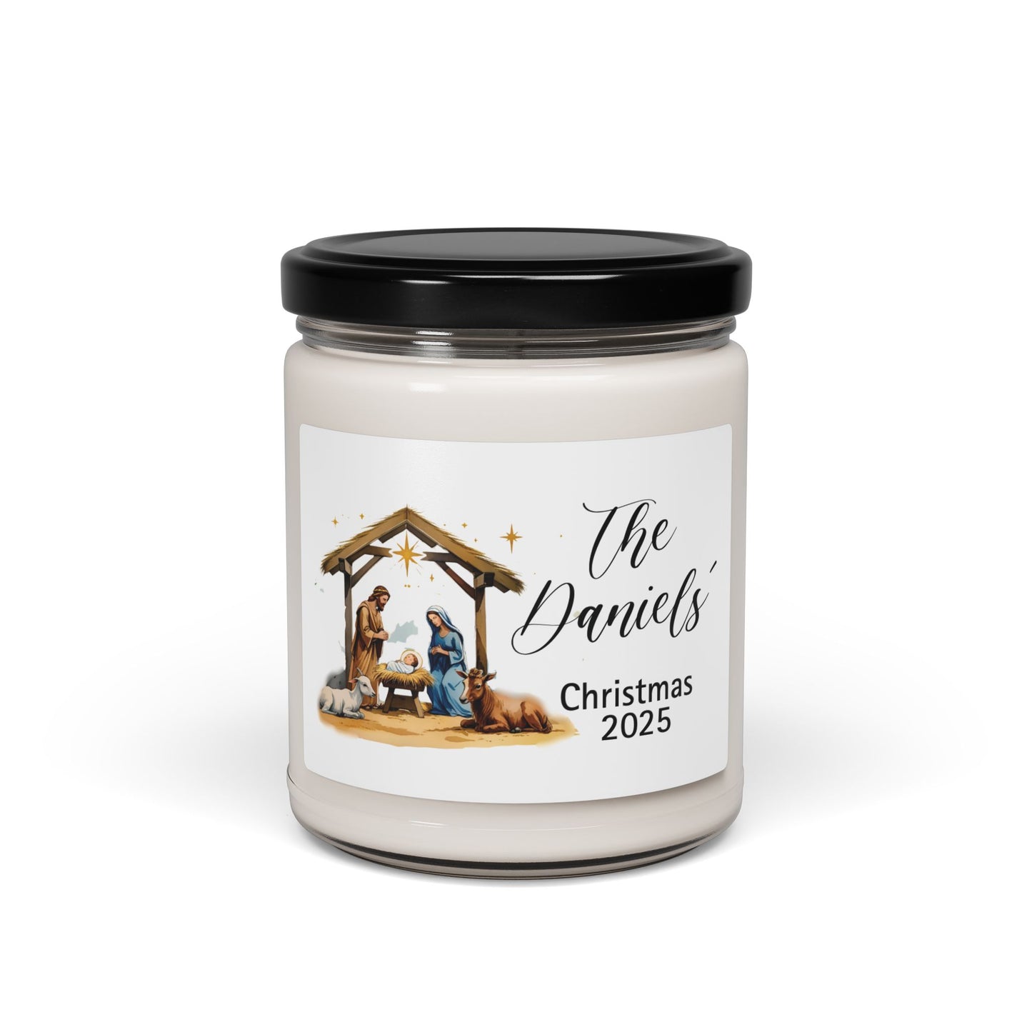 Nativity Scene Personalized Scented Soy Candle, Holiday Gift For Families, Custom Family Name Candle, Festive Christmas Decor, 9oz Candle