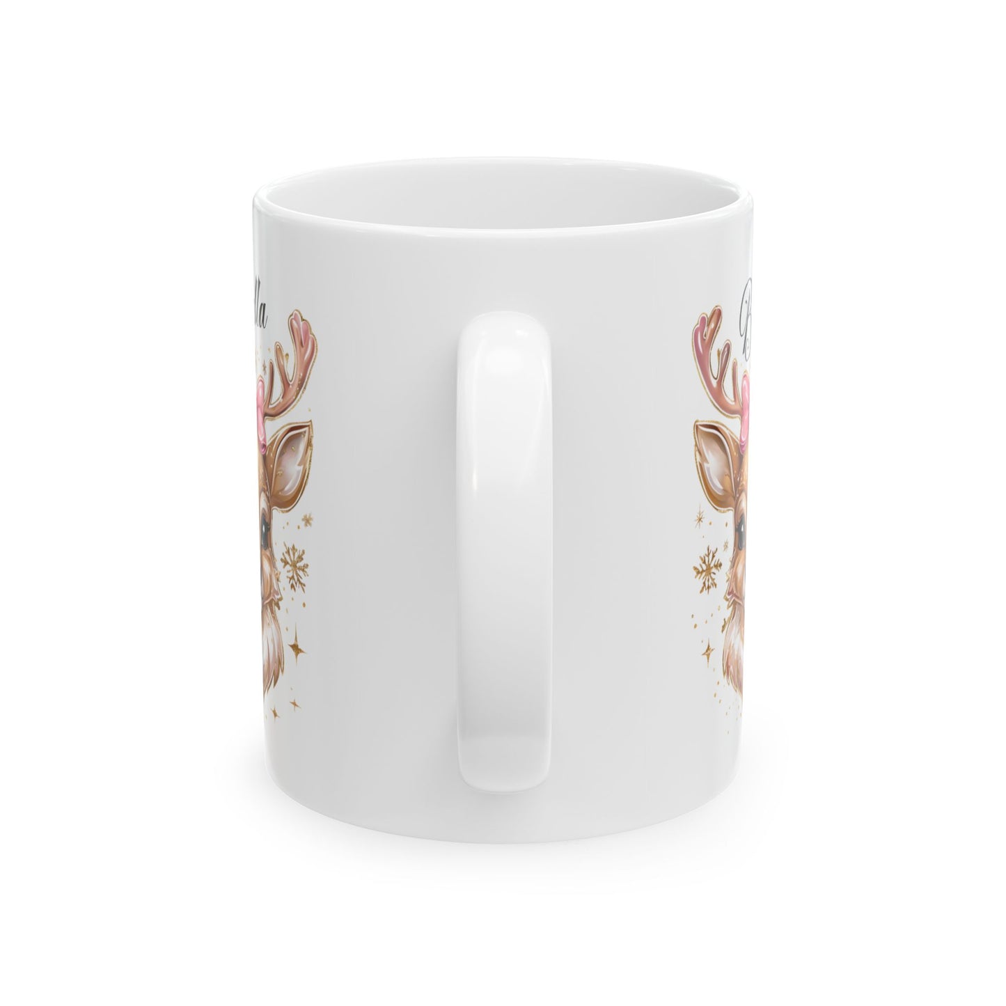 Personalized Golden Iridescent Reindeer Christmas Ceramic Mug, Festive Holiday Gift, 11oz Cup, Seasonal Decor, Custom Teacup, Coffee Mugs