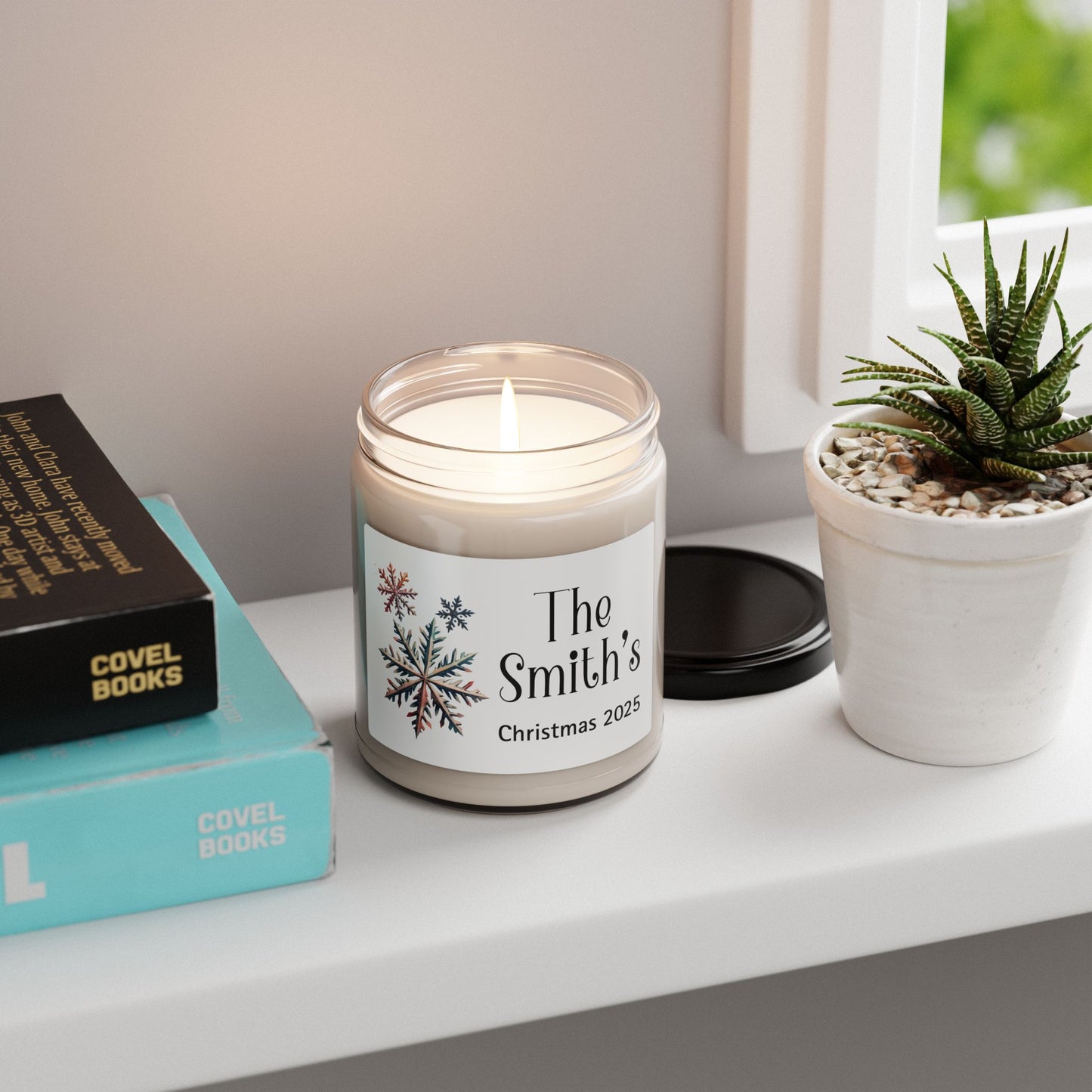 Snowflakes Personalized Scented Soy Candle, Holiday Gift For Families, Custom Family Name Candle, Festive Christmas Decor, 9oz Candle