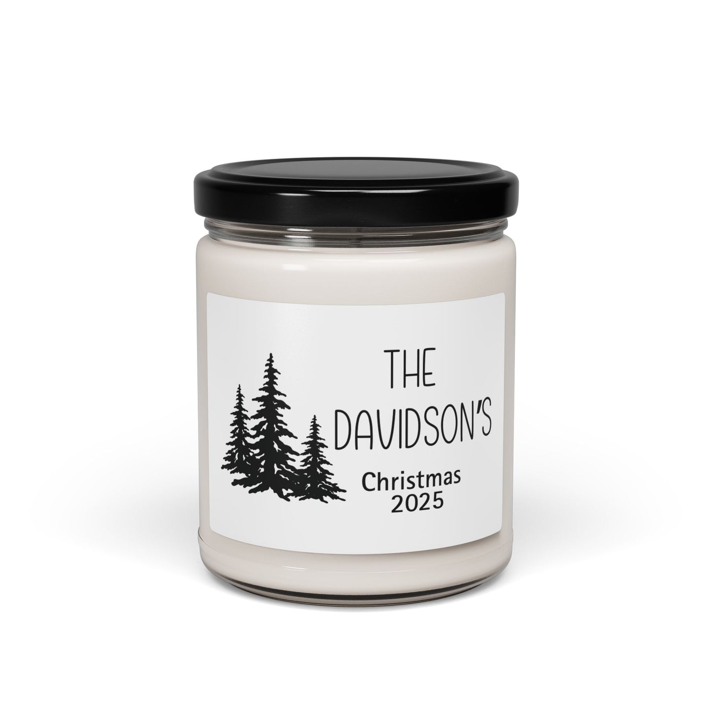 Pine Trees Personalized Scented Soy Candle, Holiday Gift For Families, Custom Family Name Candle, Festive Christmas Decor, 9oz Candle