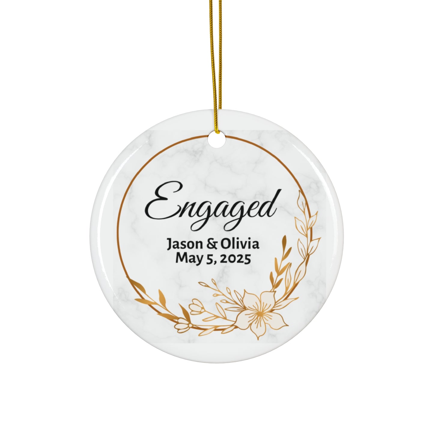 Engagement Ceramic Ornament, Personalized Holiday Decor, Unique Wedding Keepsake, Bridal Shower Gift, Custom Name Keepsake