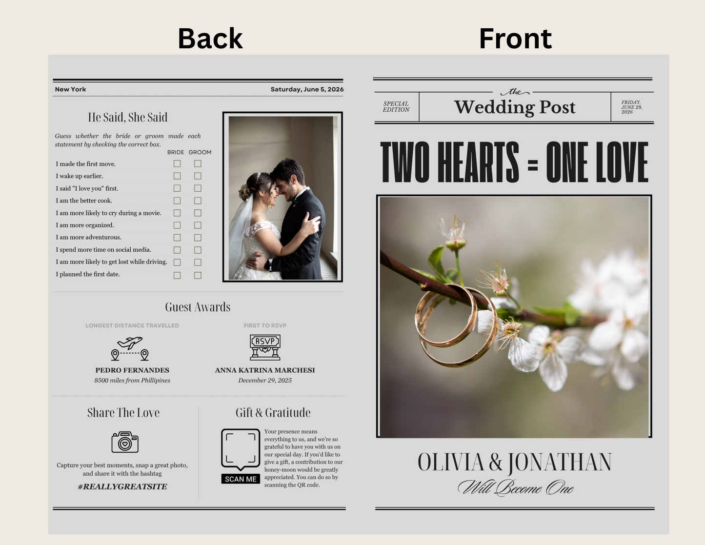 Custom Wedding Newspaper Template Canva, Editable Wedding Program, Personalized Newspaper Style Wedding Itinerary, DIY Wedding Keepsake