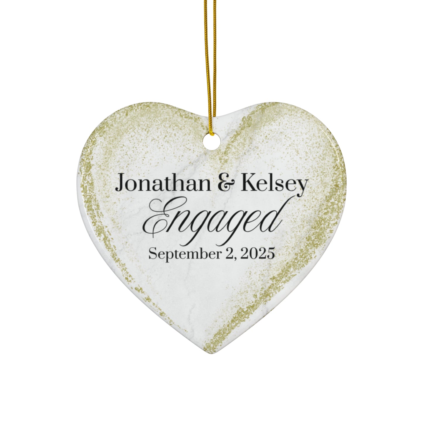 Personalized Engagement Ornament, Wedding Decoration, Keepsake Gift, Heart Shaped Ornament, Engaged Couple Decor, Ceramic