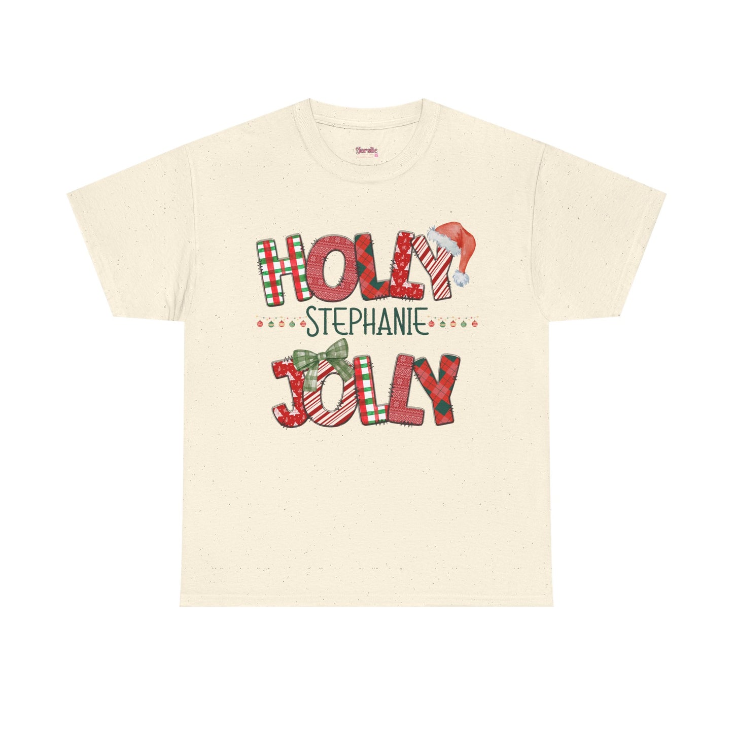 Christmas Patchwork Holly Jolly Personalized Tee, Holiday T-Shirt, Festive Cotton Shirt, Unisex Top, Xmas Doodle Letters Apparel