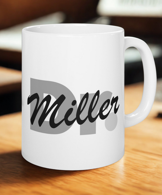 Doctor's Gift Ceramic Mug, Minimal Last Name Design, Personalized Coffee Cup, Medical Professional Present, Unique Physician Appreciation