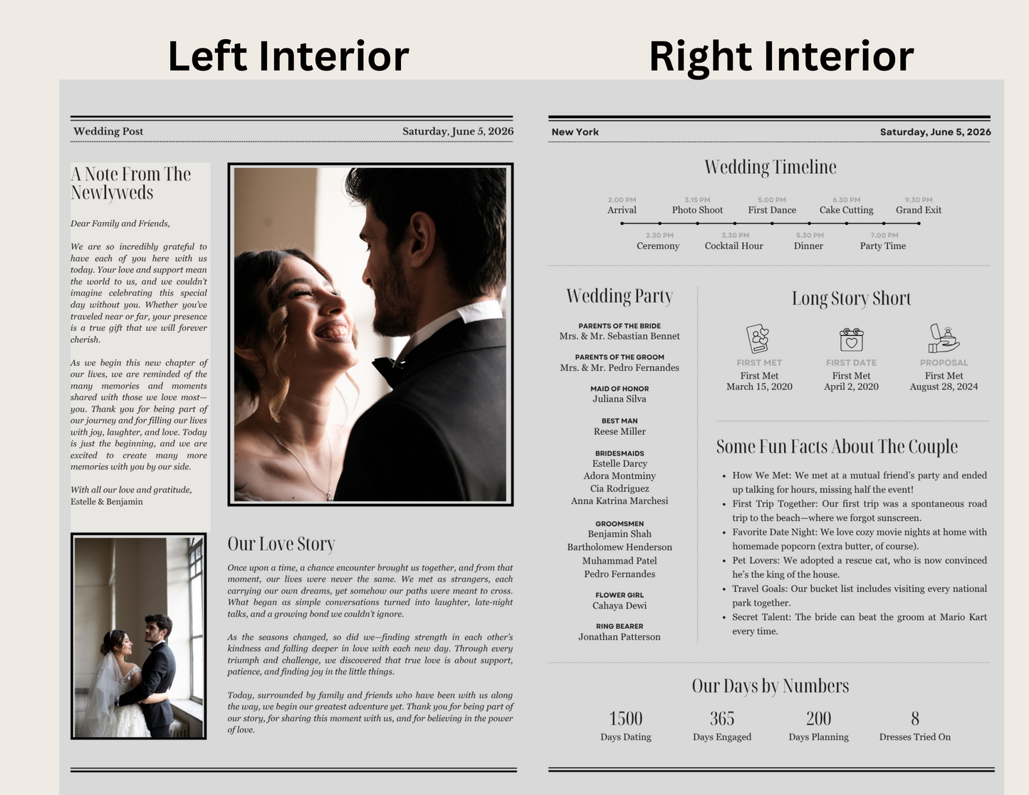 Custom Wedding Newspaper Template Canva, Editable Wedding Program, Personalized Newspaper Style Wedding Itinerary, DIY Wedding Keepsake