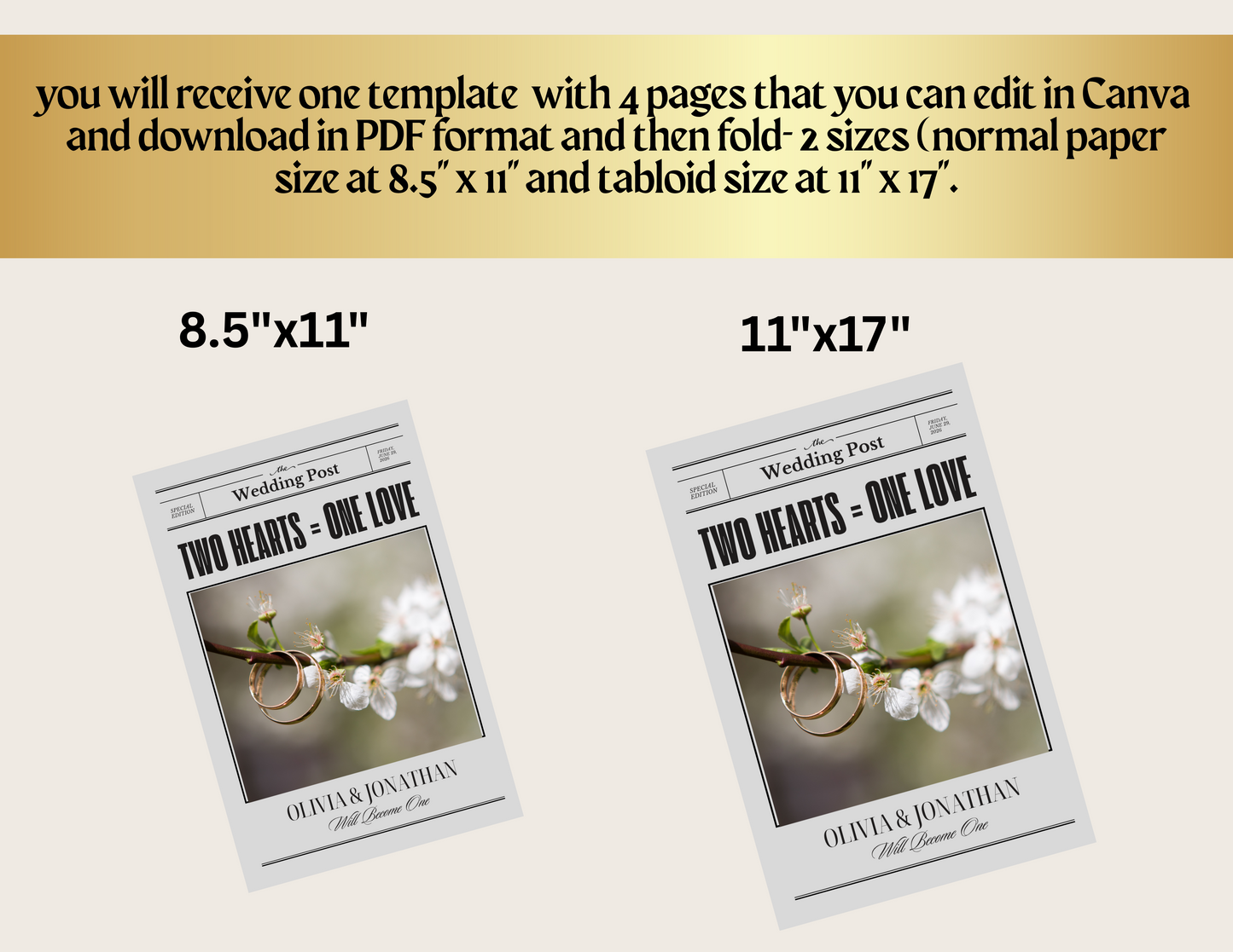 Custom Wedding Newspaper Template Canva, Editable Wedding Program, Personalized Newspaper Style Wedding Itinerary, DIY Wedding Keepsake