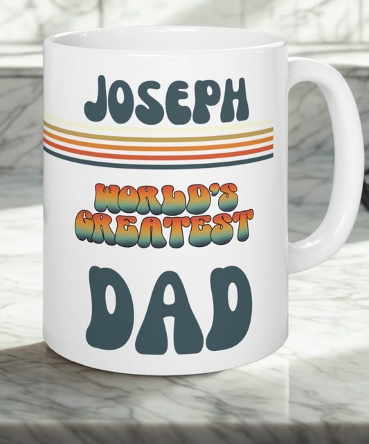 Personalized Dad Gift Ceramic Mug, Retro Coffee Cup, Custom Papa Birthday Present, Daddy Christmas Mug, Unique Father Gift from Kids