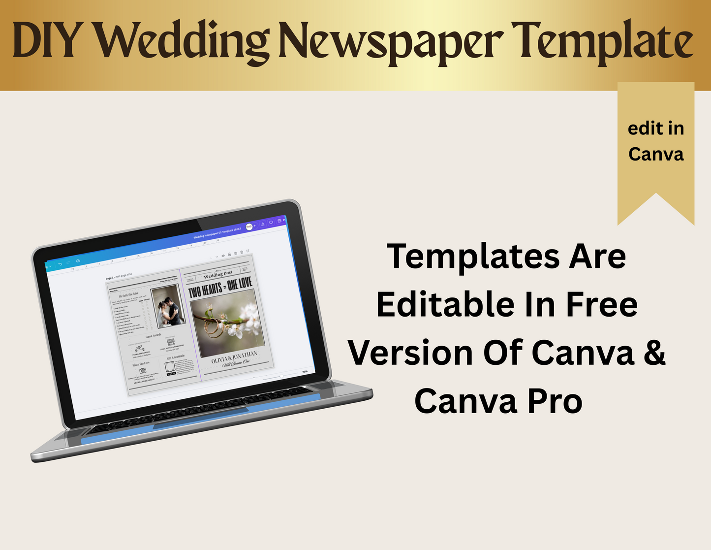 Custom Wedding Newspaper Template Canva, Editable Wedding Program, Personalized Newspaper Style Wedding Itinerary, DIY Wedding Keepsake