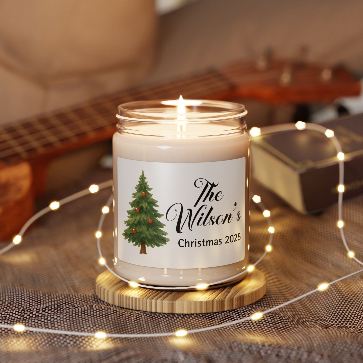 Christmas Tree Personalized Scented Soy Candle, Holiday Gift For Families, Custom Family Name Candle, Festive Christmas Decor, 9oz Candle