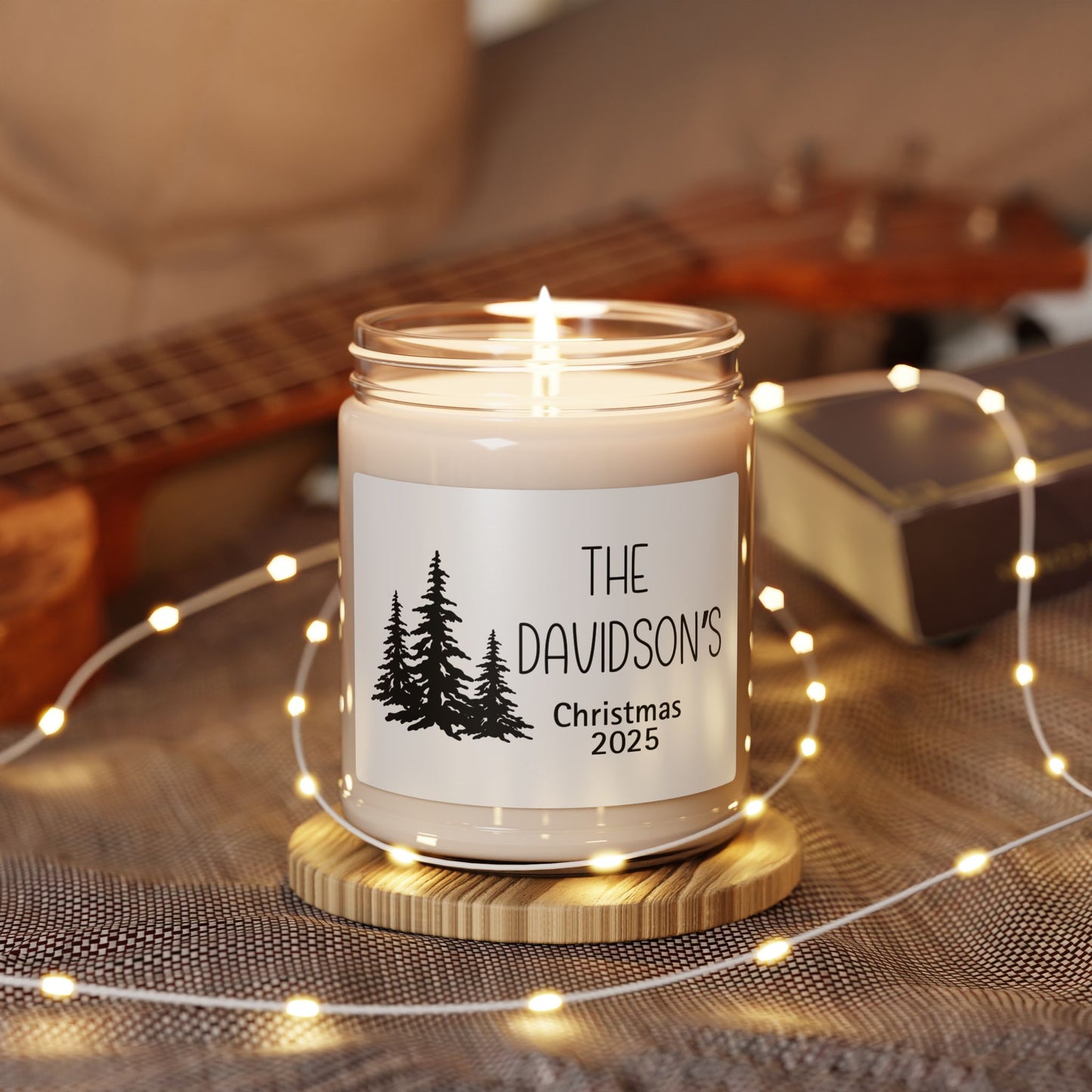 Pine Trees Personalized Scented Soy Candle, Holiday Gift For Families, Custom Family Name Candle, Festive Christmas Decor, 9oz Candle