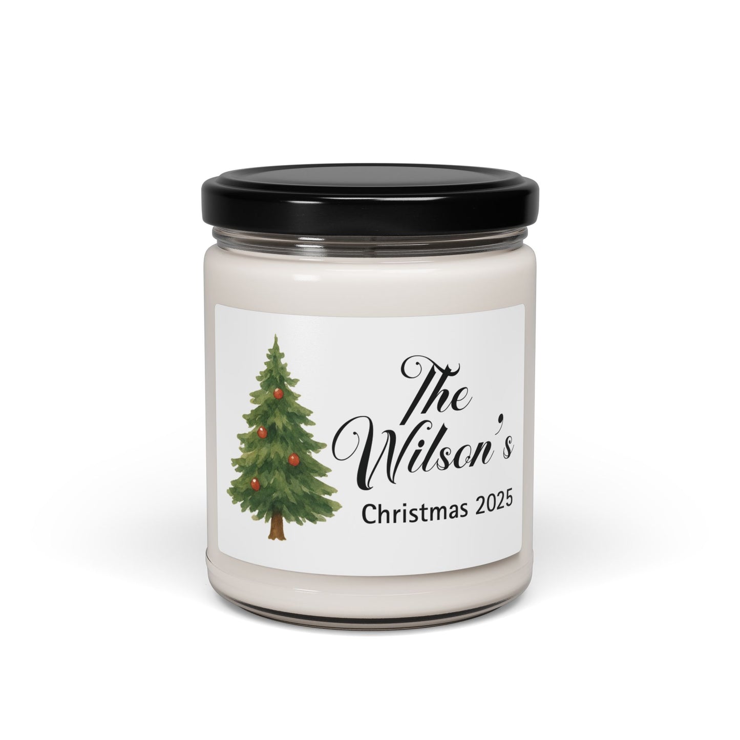 Christmas Tree Personalized Scented Soy Candle, Holiday Gift For Families, Custom Family Name Candle, Festive Christmas Decor, 9oz Candle