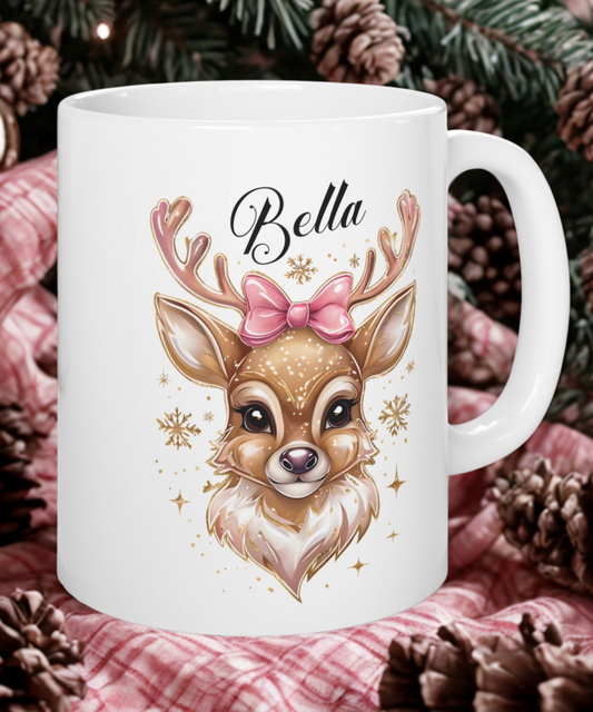 Personalized Golden Iridescent Reindeer Christmas Ceramic Mug, Festive Holiday Gift, 11oz Cup, Seasonal Decor, Custom Teacup, Coffee Mugs