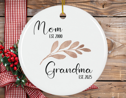 Ceramic Ornament, Botanical Leaf Design, Gift For Mom, Gift For Grandma, Tree Decor, Holiday Gift, Christmas Gifts For Grandmother