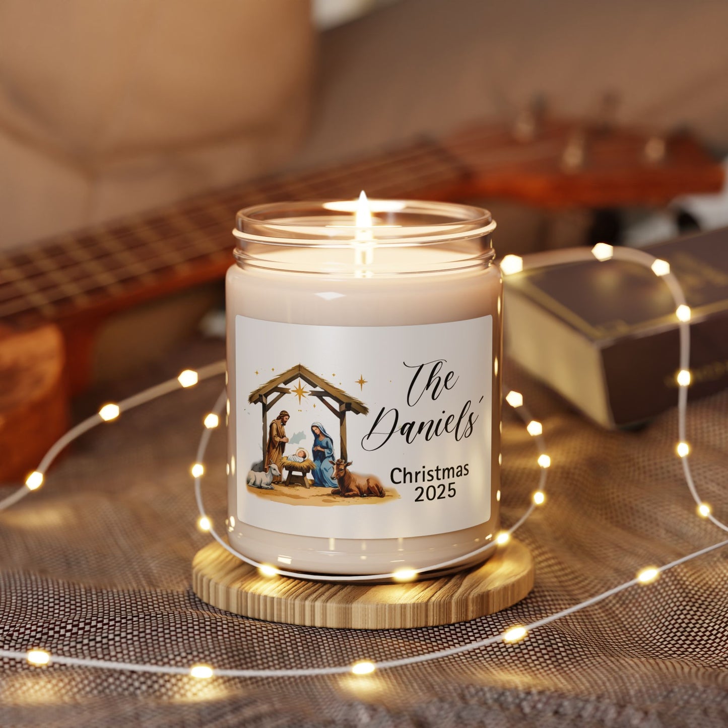 Nativity Scene Personalized Scented Soy Candle, Holiday Gift For Families, Custom Family Name Candle, Festive Christmas Decor, 9oz Candle